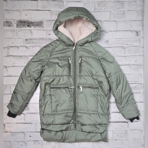 Joe Fresh Green Puffer Coat with Sherpa Lined Hood - Picture 3 of 11
